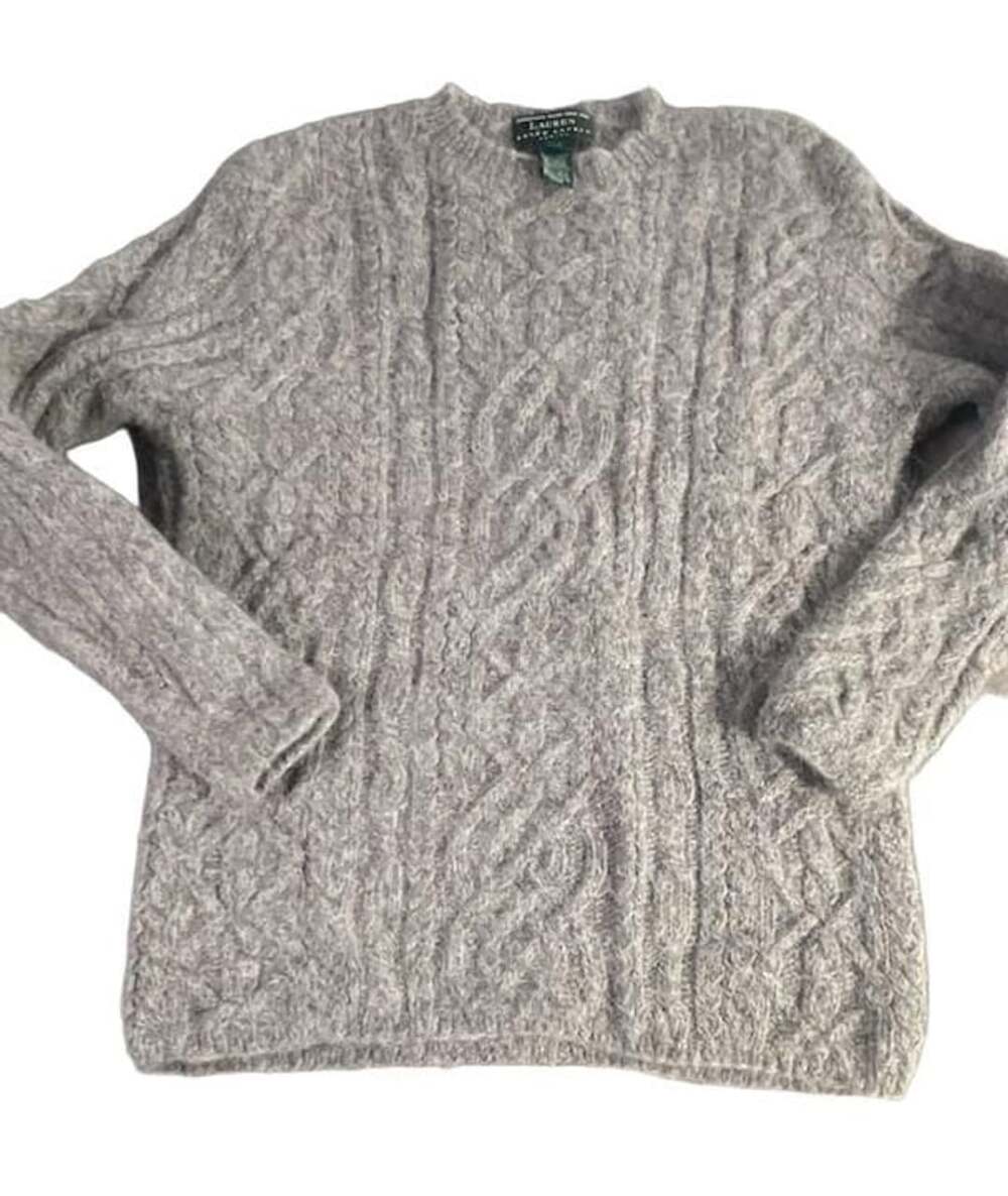 Lauren Ralph Lauren Petite Hand Knit Llama Wool Cable Knit Sweater P/S Grey